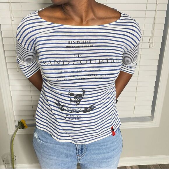 2/$30 ZARA Grand Sourire Striped Boatneck Skull Tie Back Top - Picture 2 of 12